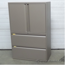 Teknion Tan 4 High 2 Drawer Lateral File, 2 Dr Enclosed Storage